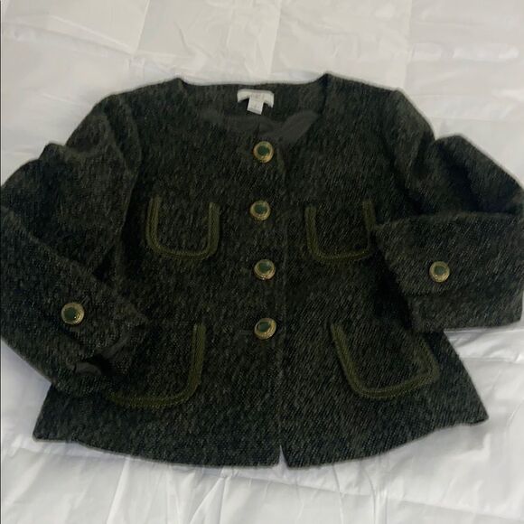 LOFT Black and Green Blazer with Textured tweed Fabric - Picture 1 of 7